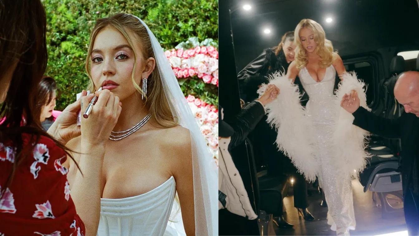 Sydney Sweeney in white gowns