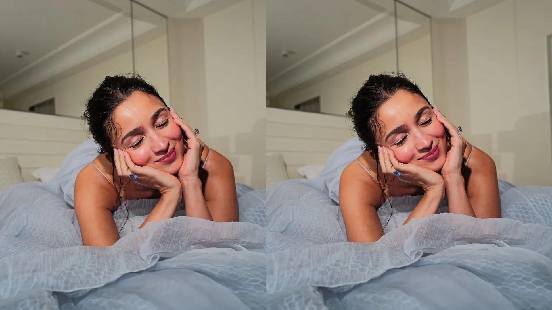 Alia Bhatt wearing a fresh, dewy, peachy blush