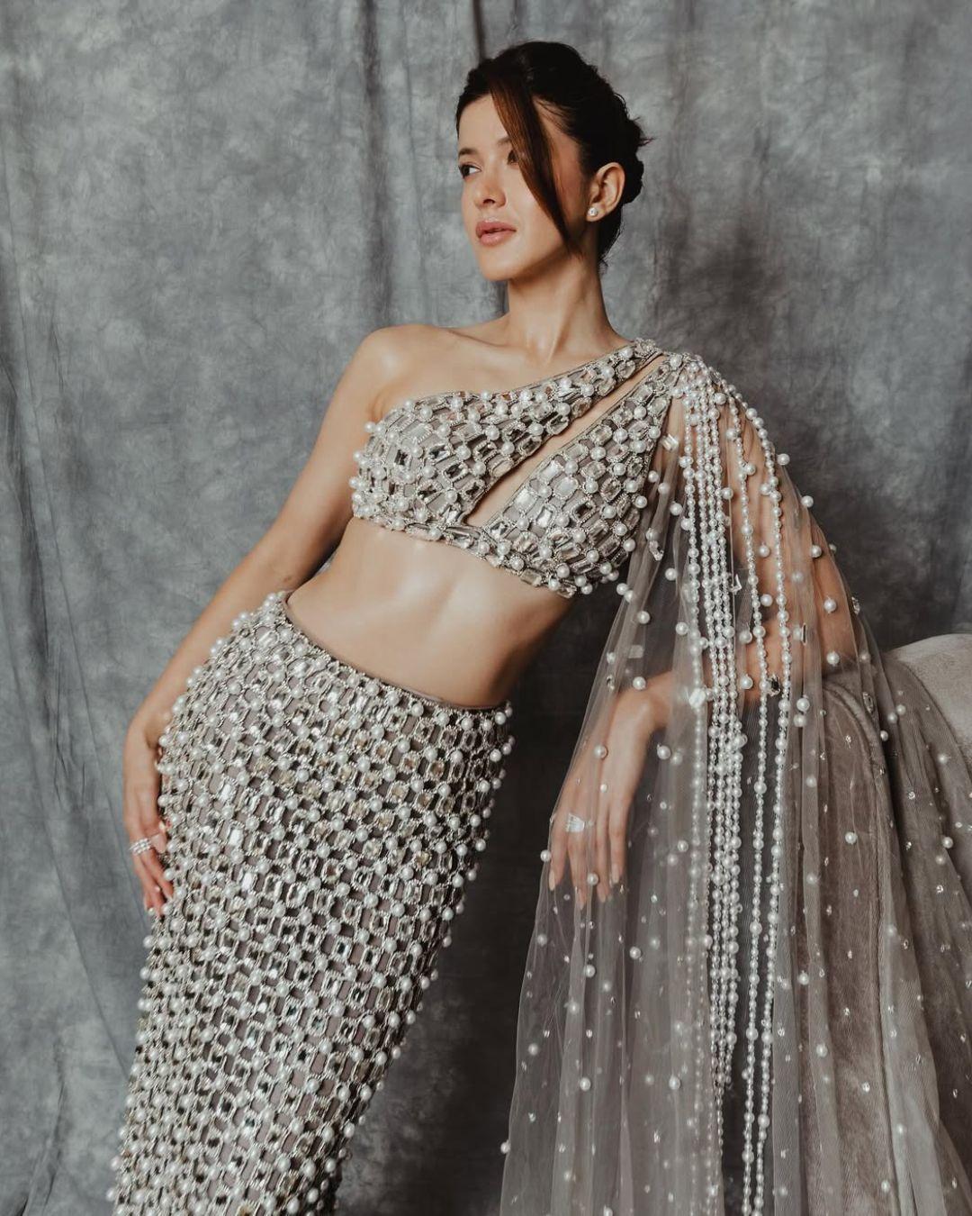 Shanaya Kapoor in One-Shoulder, Cut-Out Blouse