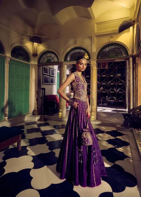 purple lehenga by Punit Balan