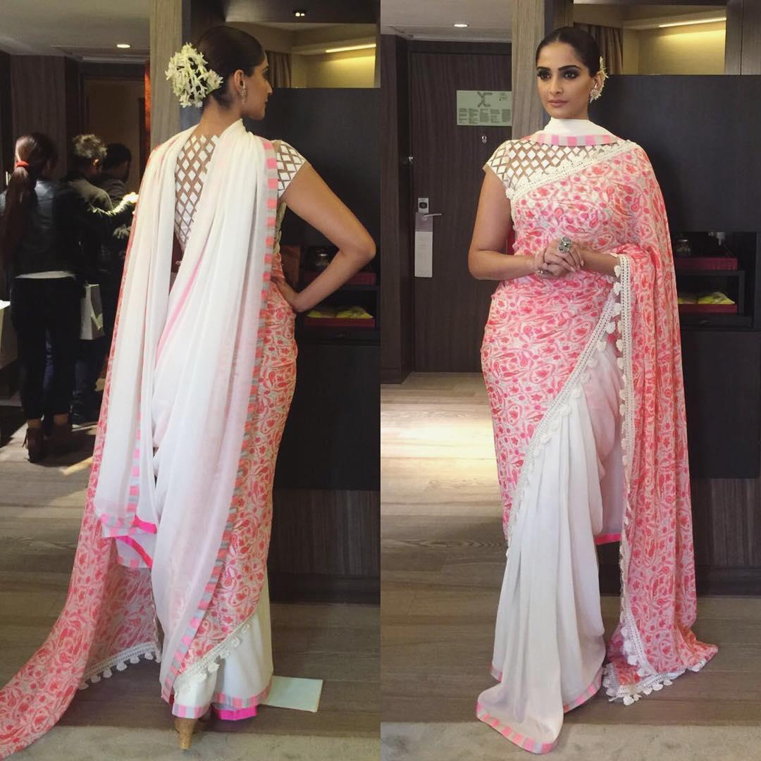 Sonam Kapoor Ahuja wearing a double pallu sari
