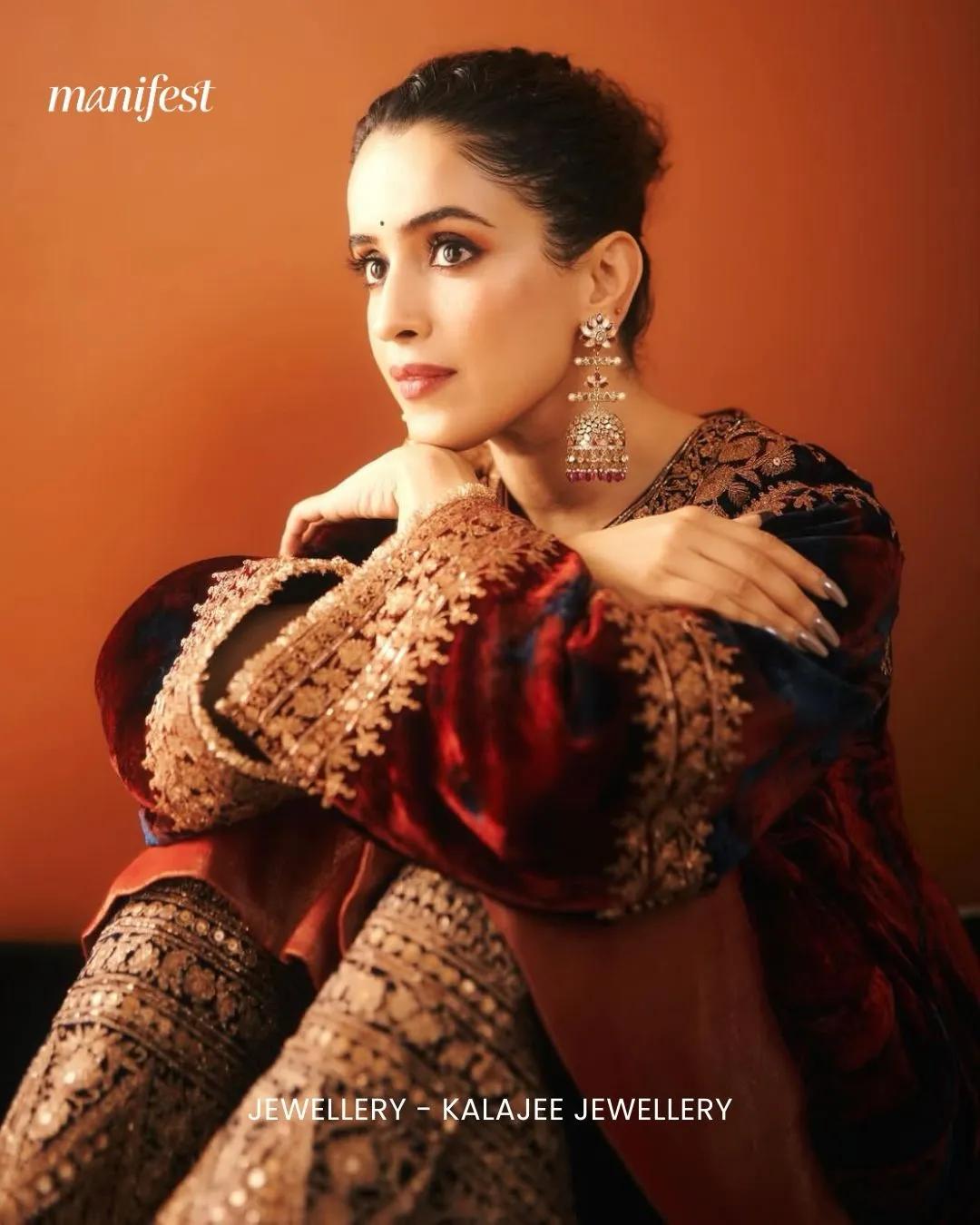 Rich Velvet and Heavy Jhumkas on Sanya Malhotra