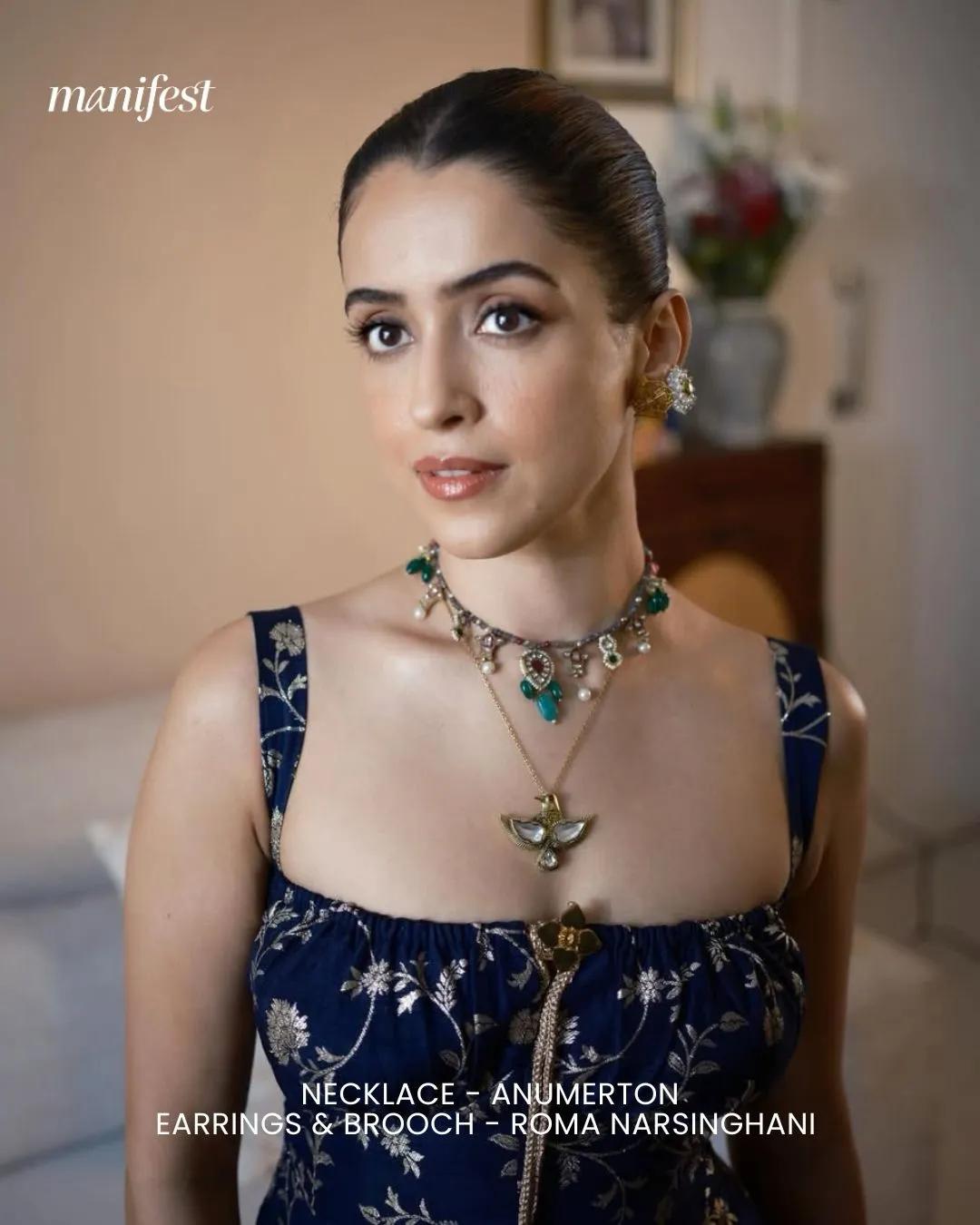 Sanya Mlahotra flaunting bird motifs and navy silk