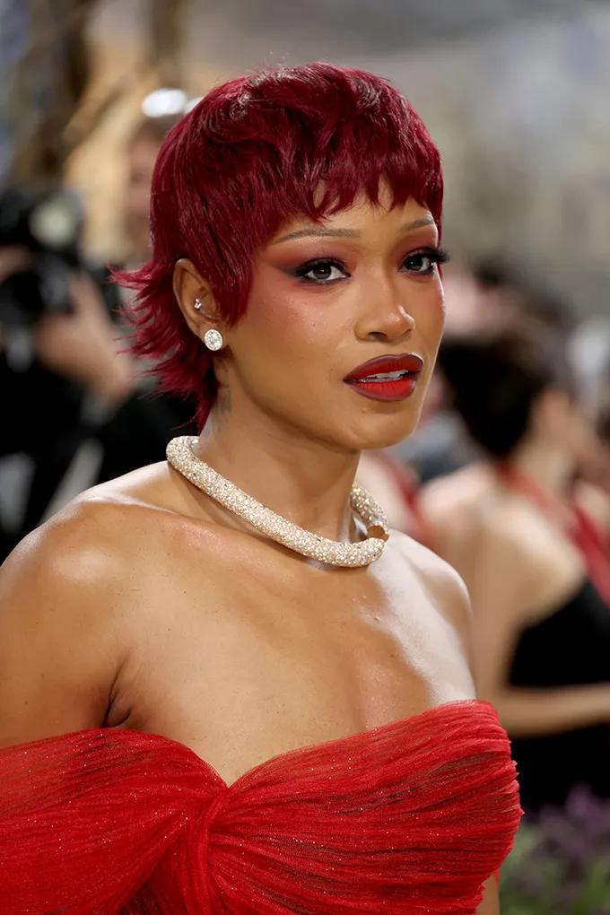 Keke Palmer wearing a blurred lip at the Met Gala 2026