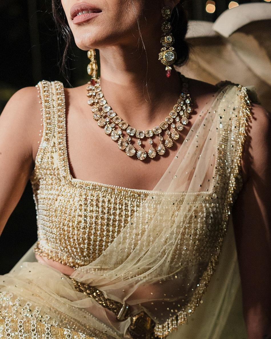 Model features a Tarun Tahiliani statement piece