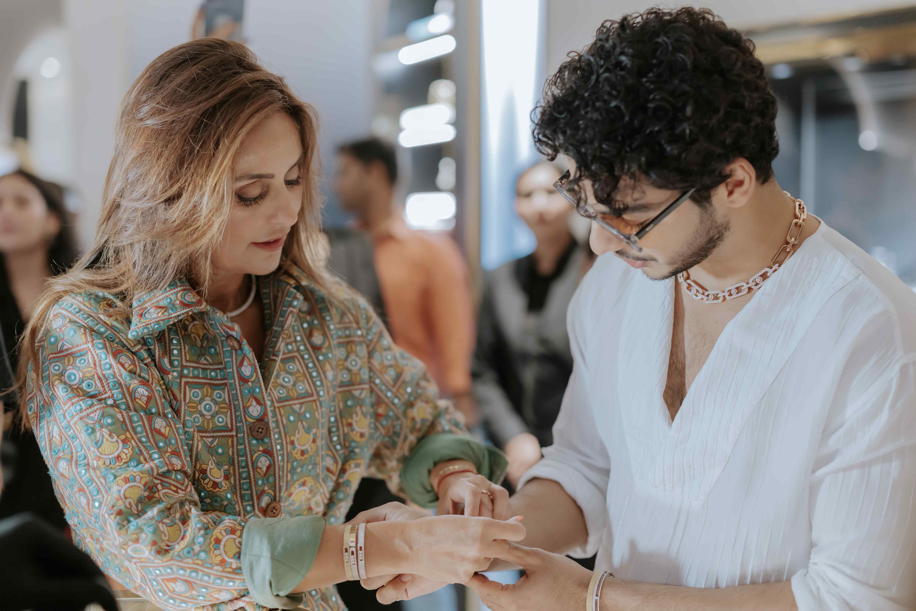 Valérie Messika and Ishaan Khatter in the Messika store