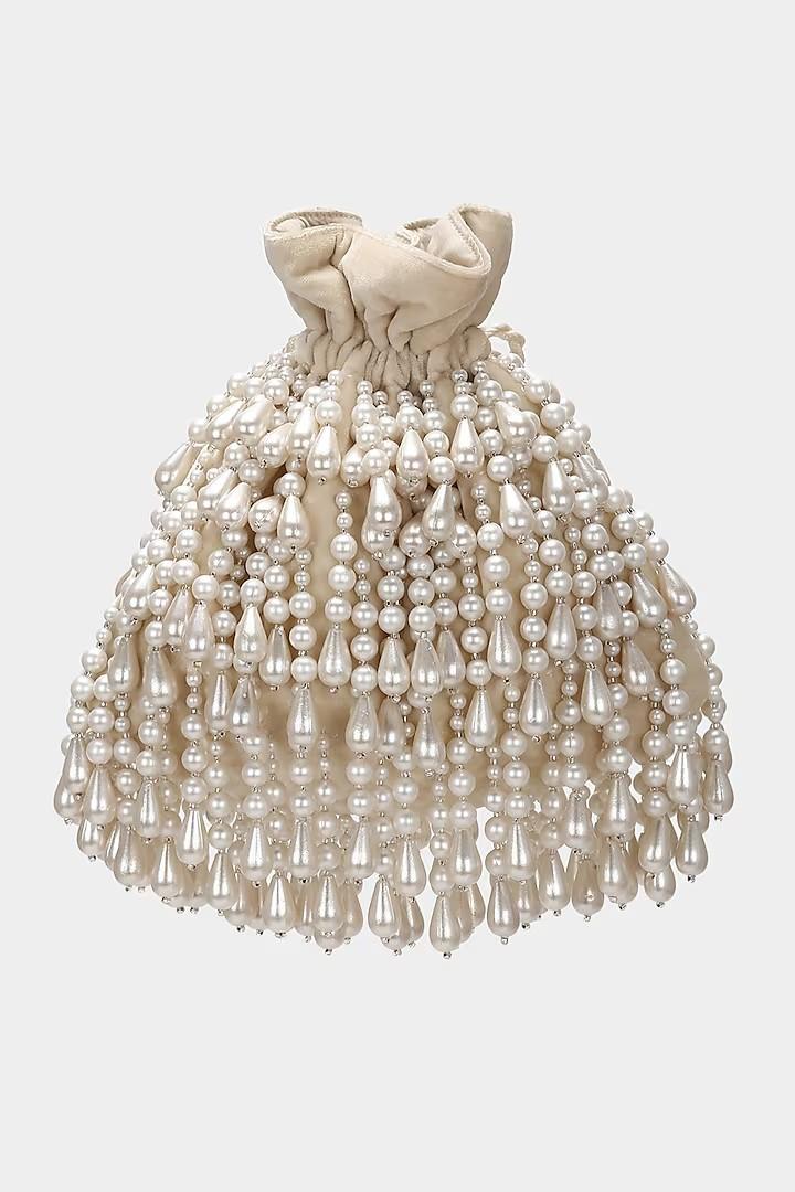 Aanchal Sayal White Embroidered Amber Pearl Embellished Potli