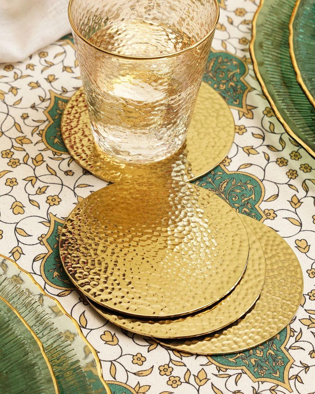 Pure Home + Living Gold Metal Line Hammered Round Coasters