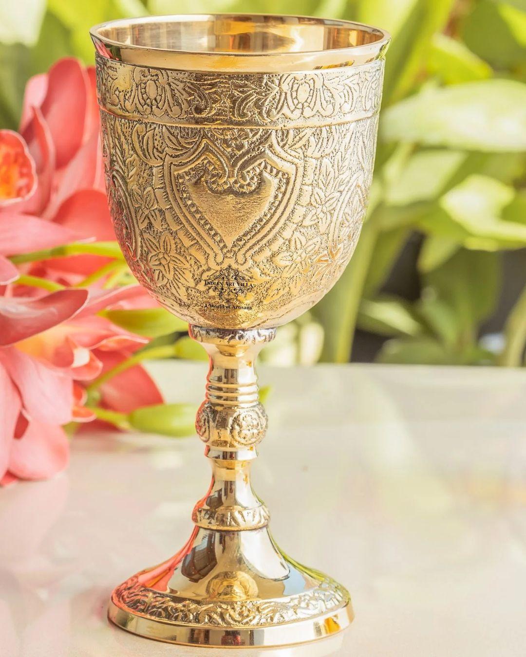 Indian Art Villa Embossed Brass Goblet Glass
