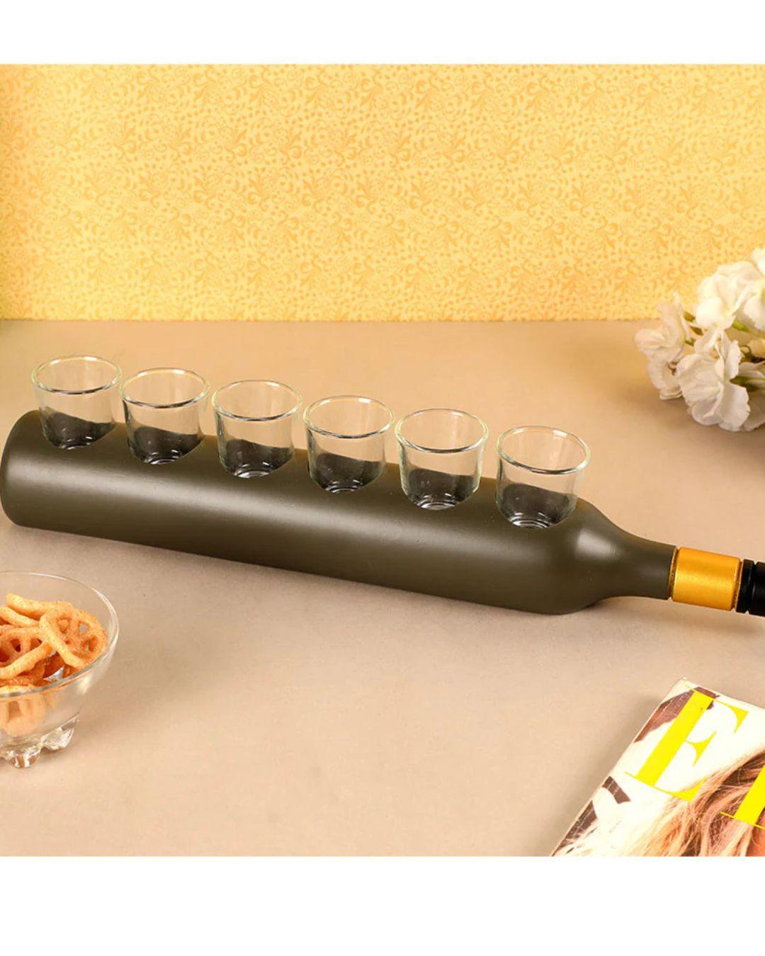 Ek Do Dhai Bottle Shot Glass Tray with 6 Glasses