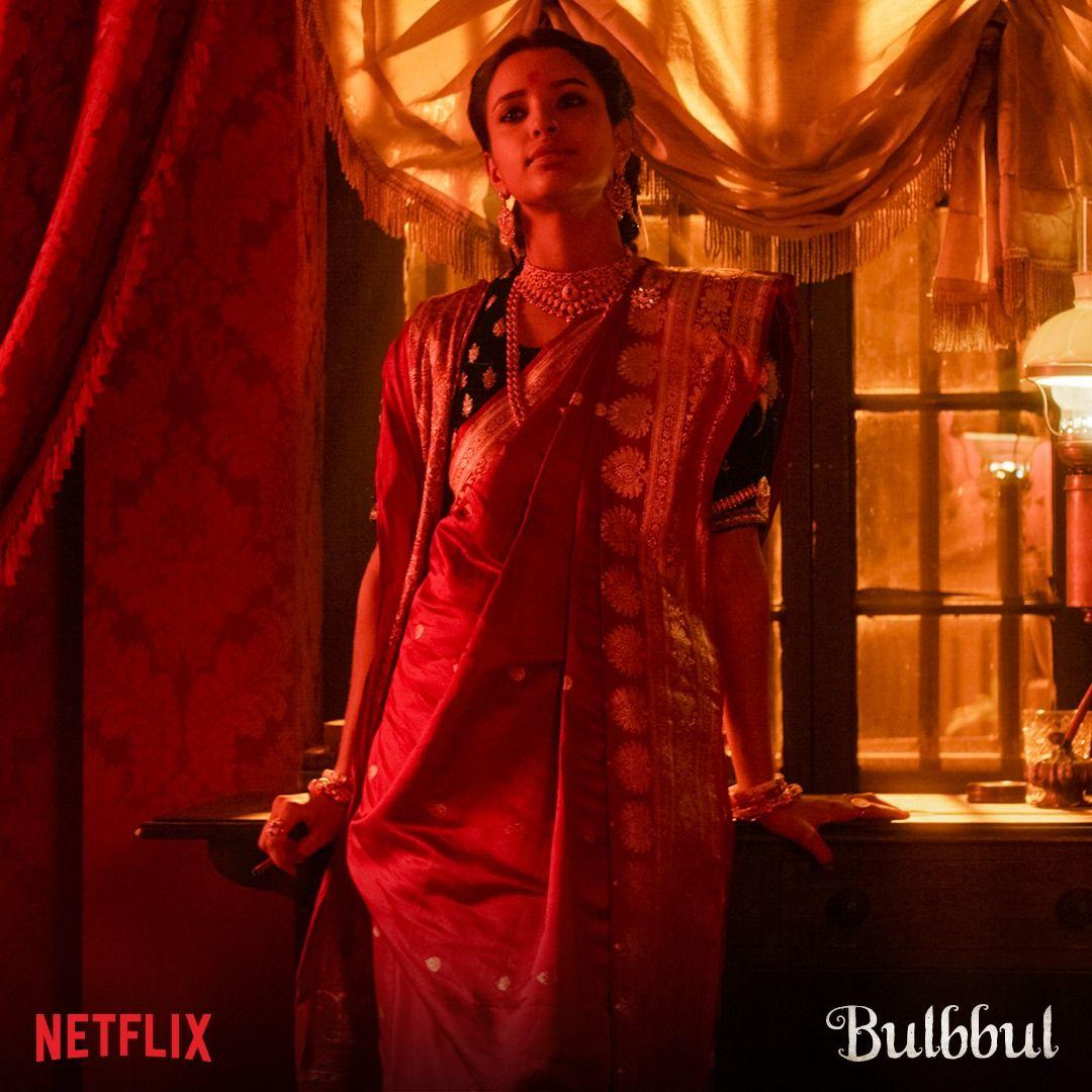 Tripti Dimri wearing the Bengali Atpoure drape sari in Netflix's Bulbbul