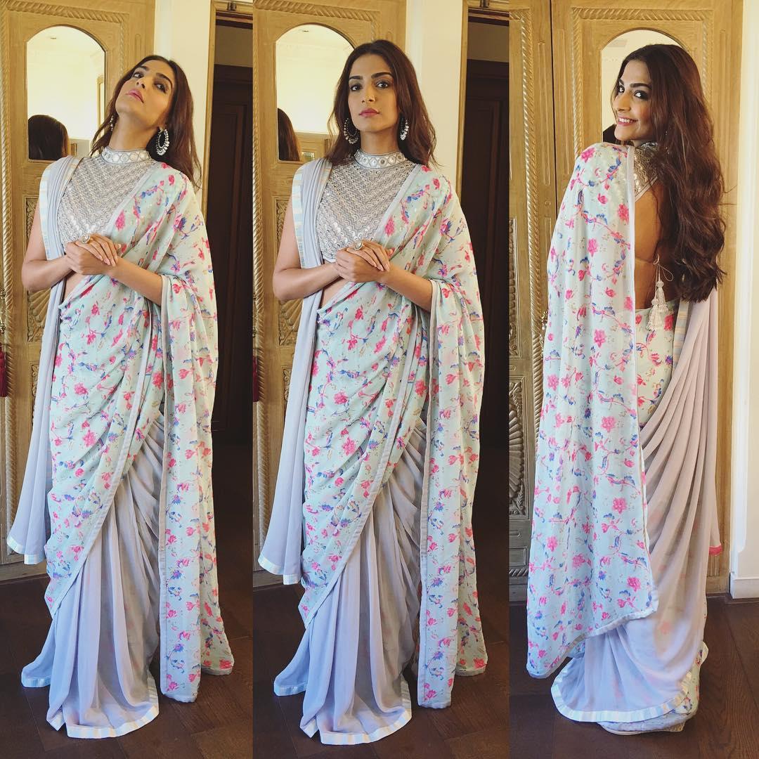 Sonam Kapoor Ahuja wearing a double pallu sari