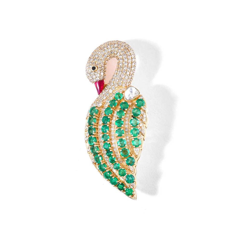 Emerald Swan Brooch, Sutra Fine Jewellery