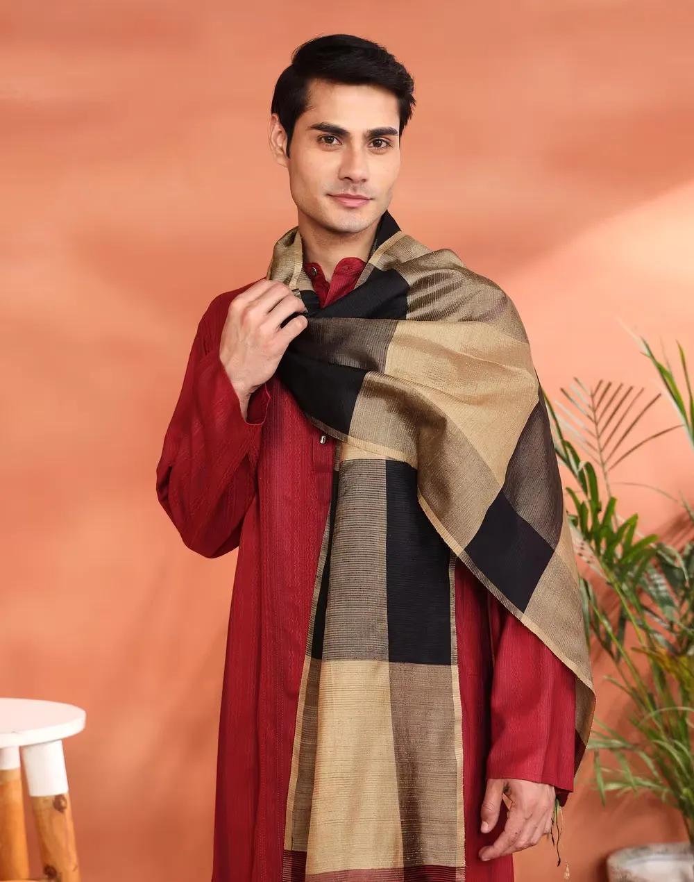 Black Silk Hand Woven Men Stole