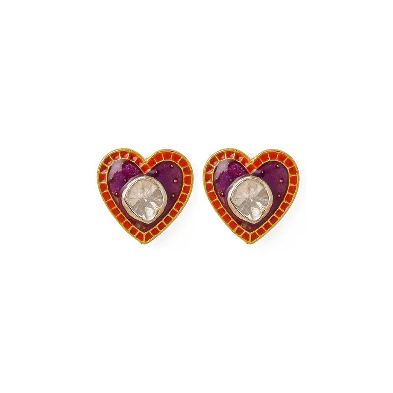 Dil Polki Studs with Amethyst, Tangerine & Gold, Azga