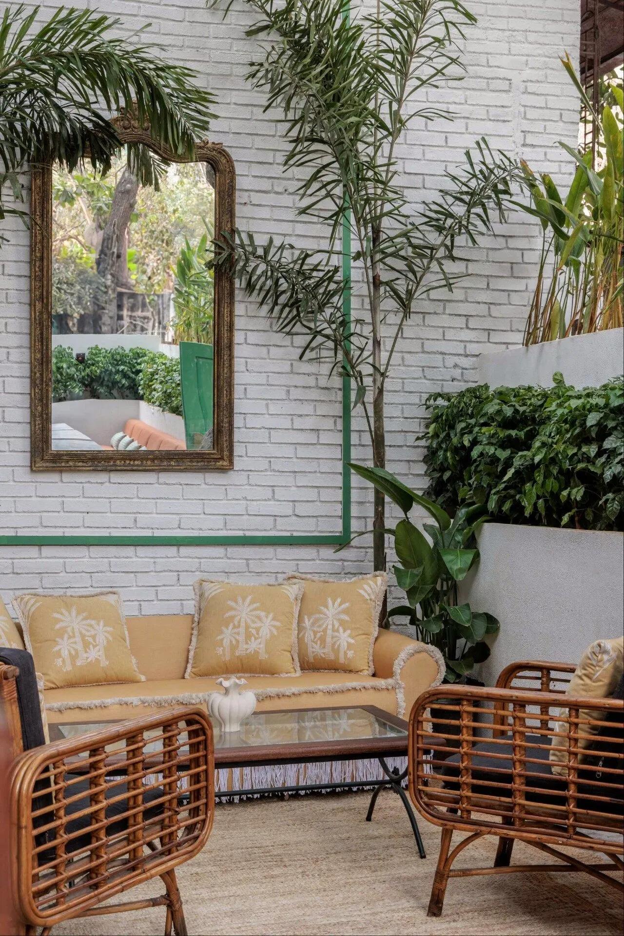 An inviting, open air space with foliage and cane chairs greets you as you enter (2)