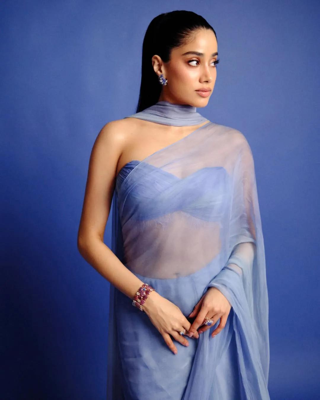 Janhvi Kapoor wearing a bandeau blouse