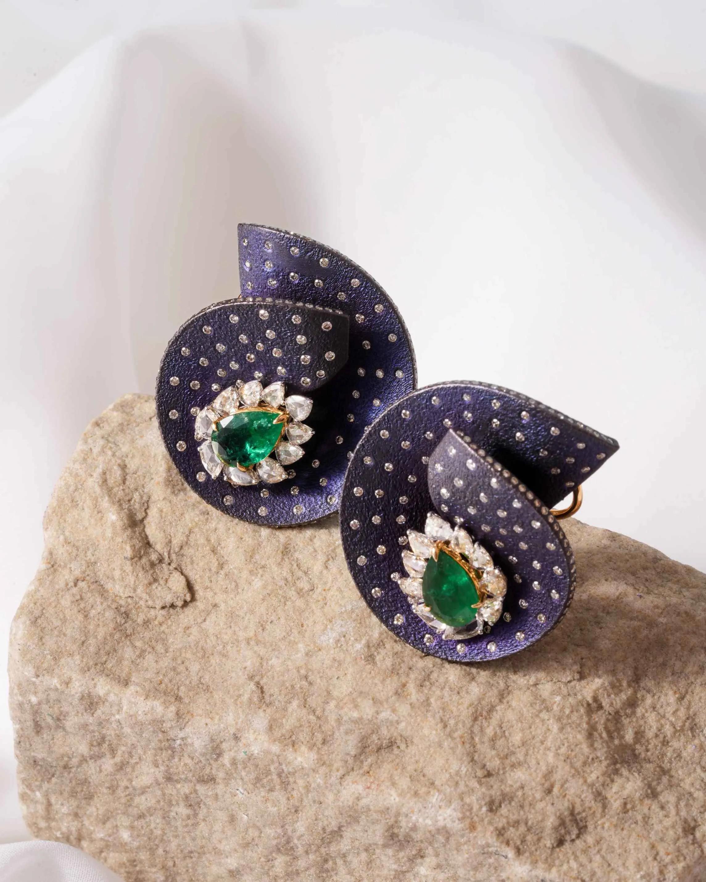 A pair of earrings from ISVARI Jalandhar Jewellery House's latest collection 'Ti'