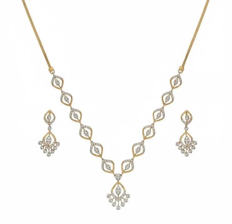 Golden Petal Link Diamond Necklace Set in 14K Gold by PP Jewellers