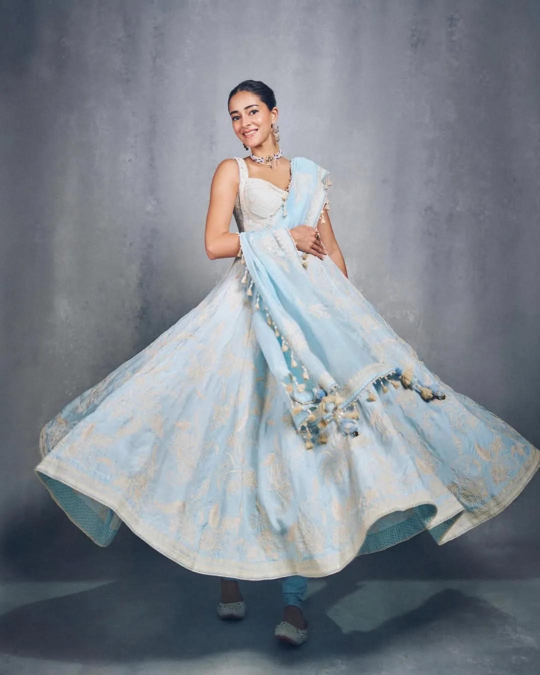 Ananya Panday wearing a pastel blue outfit