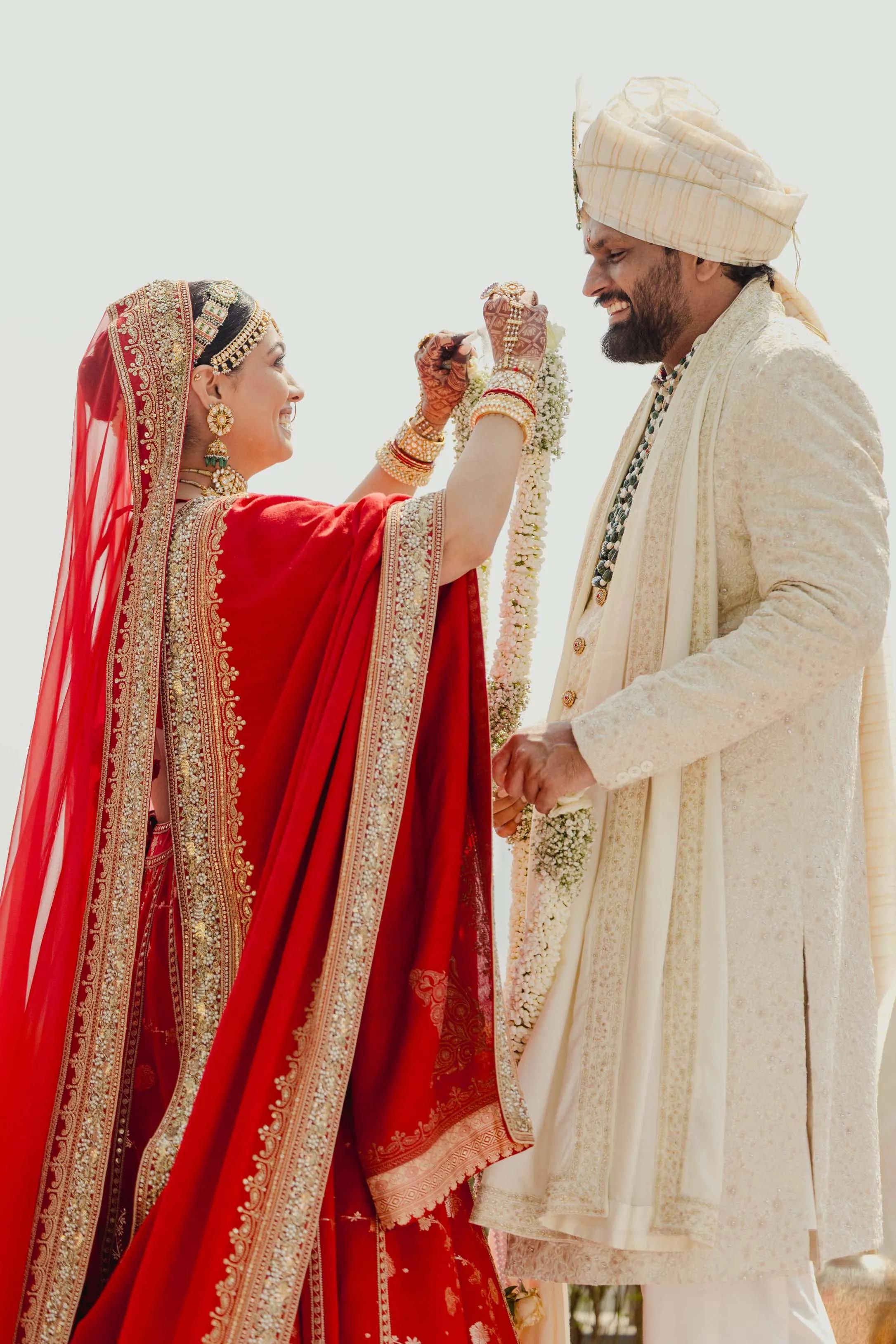 Eka and Ravi during their varmala ceremony