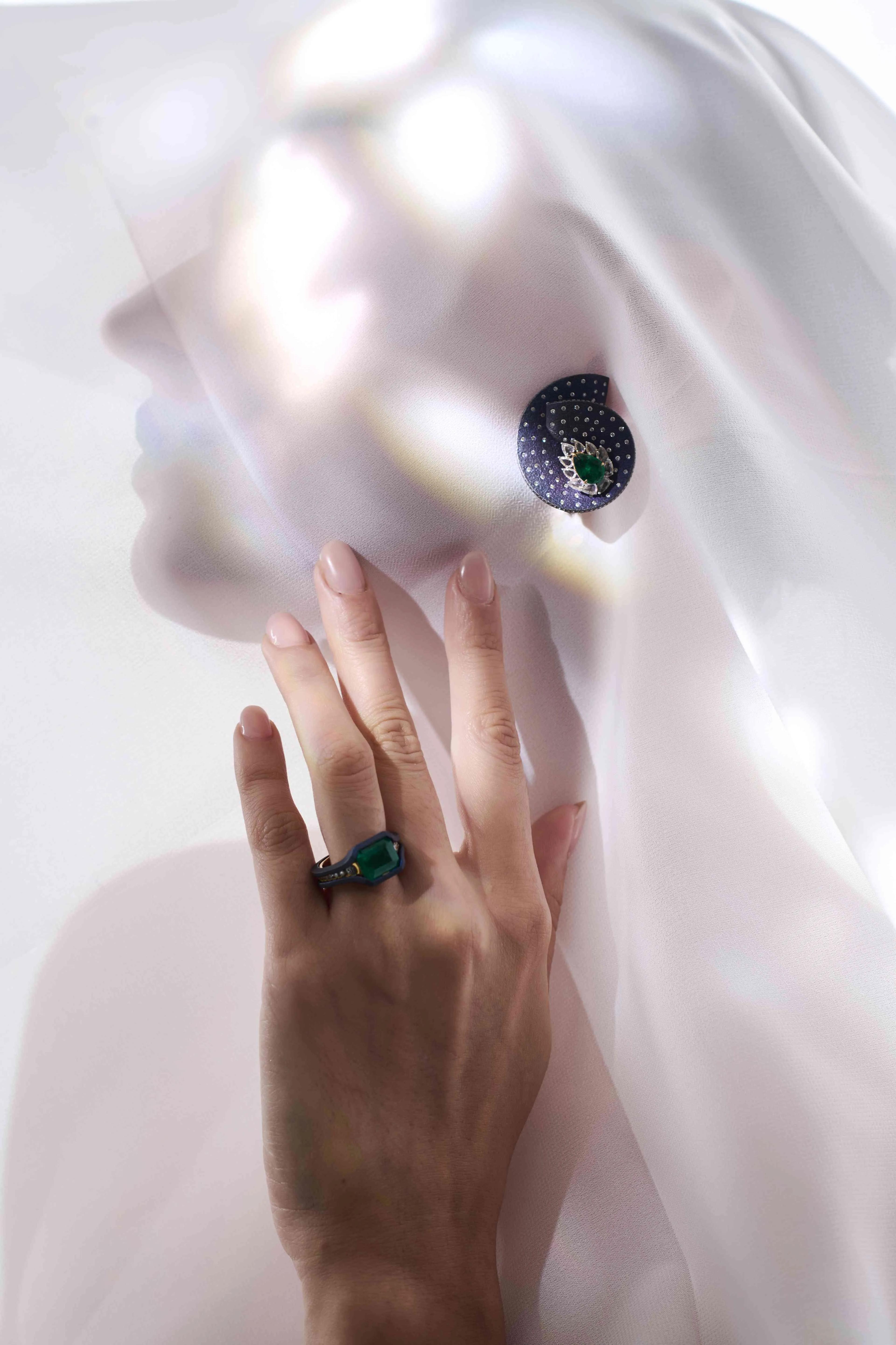 Earrings and rings from ISVARI Jalandhar Jewellery House's latest collection 'Ti'