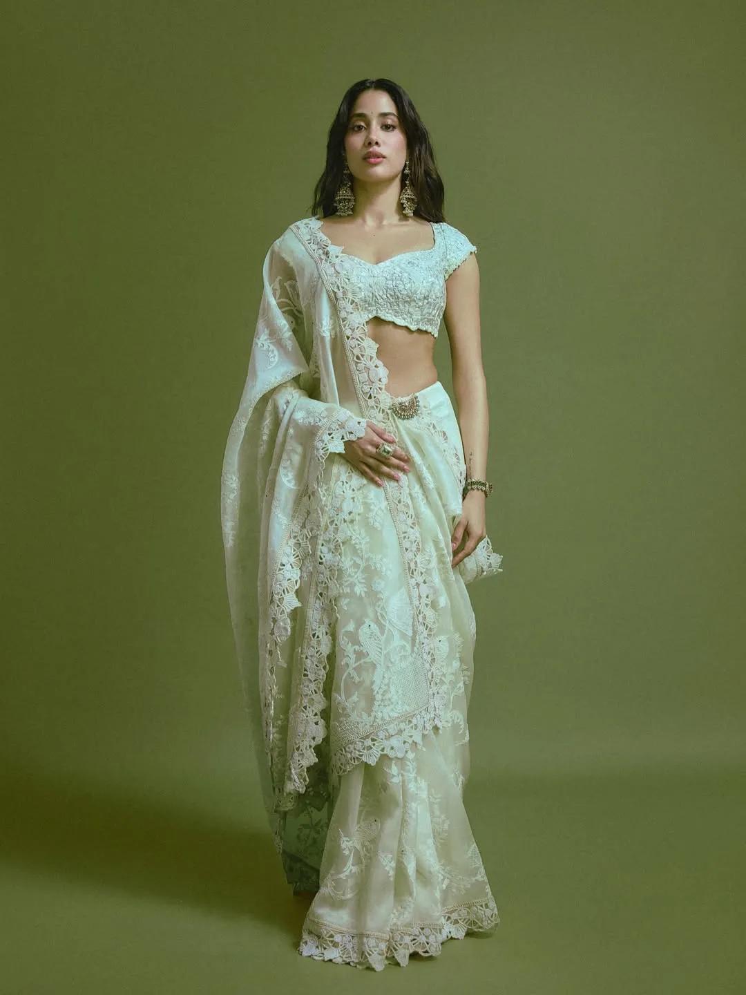 Janhvi Kapoor wearing a brooch with her sari