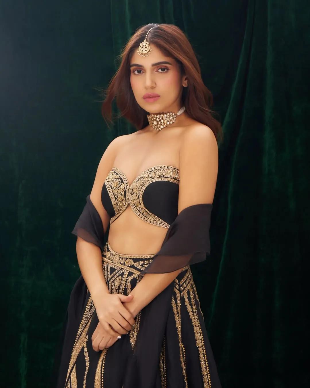 Bhumi Pednekar wearing a bandeau blouse