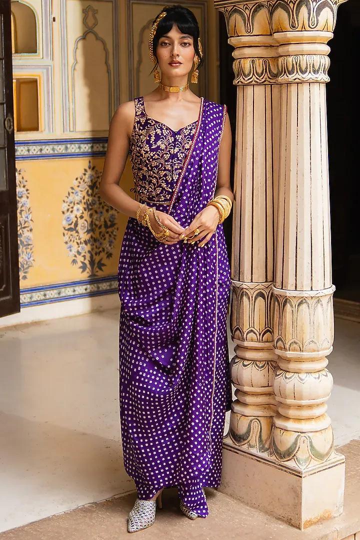 Bandhani pre-draped sari, Pink City by Sarika