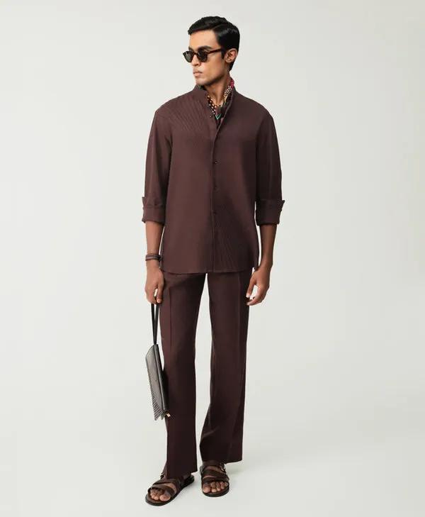 Dark brown sunrise pintuck set by Sarah & Sandeep