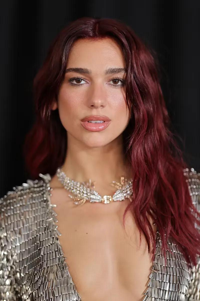 Dua Lipa sporting the cherry mocha hair