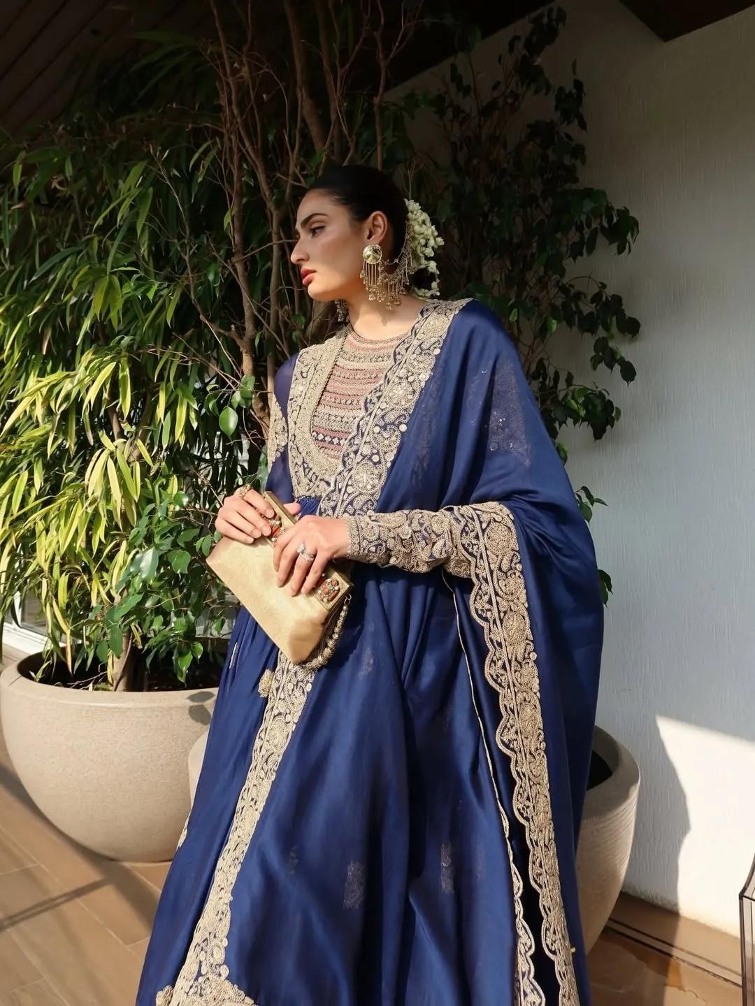 Athiya Shetty wearing a cobalt blue outfit